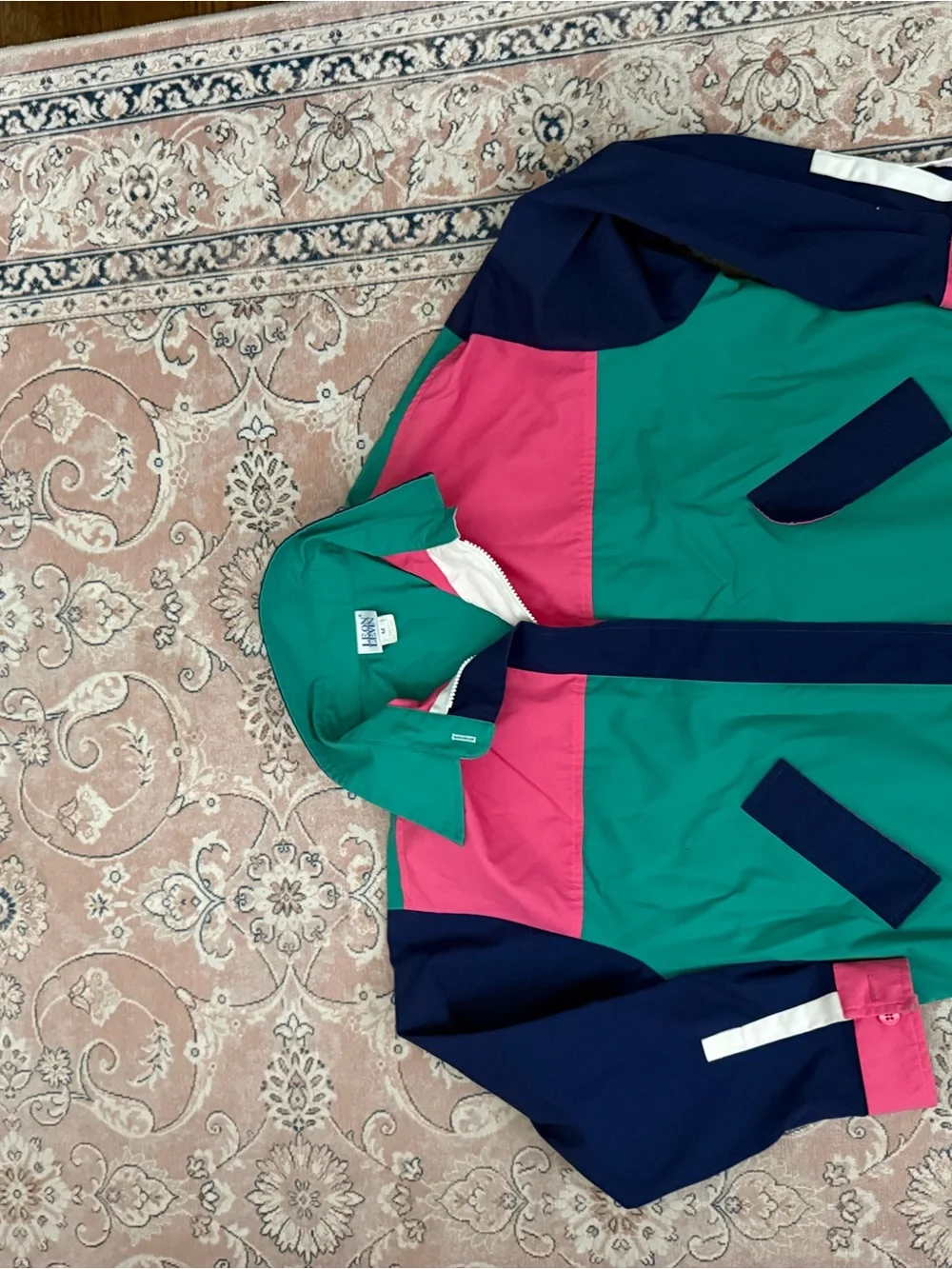 Colorblock Hooded Windbreaker Jacket - Green/Pink/Navy